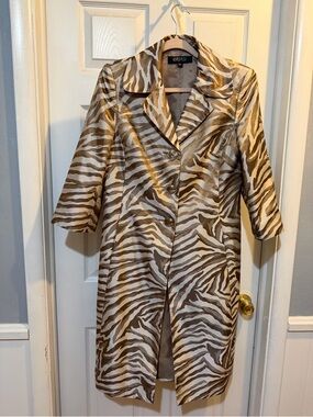 Women’s Gold Zebra Print Kasper Long  Tailored Jacket With Pockets Size 8